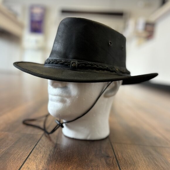 Distressed Foldable Leather Hat Cowboy Unisex Real Leather - Picture 9 of 12